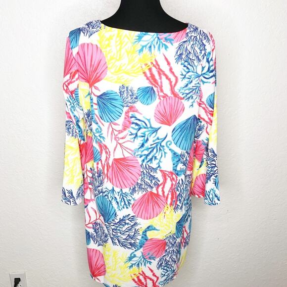 Jason Wu white pink blue yellow seashell coral beach tunic top size Small - Picture 11 of 11